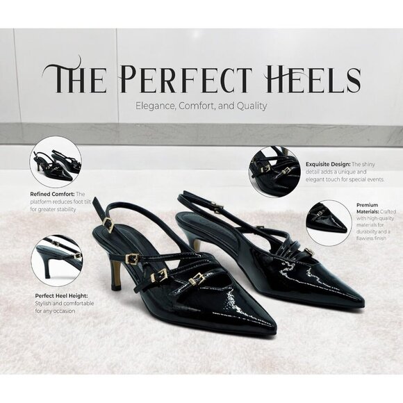 🆕Elegant Black Women's Low Heel Sandals - Comfortable Platform Dress Shoes - Picture 4 of 6